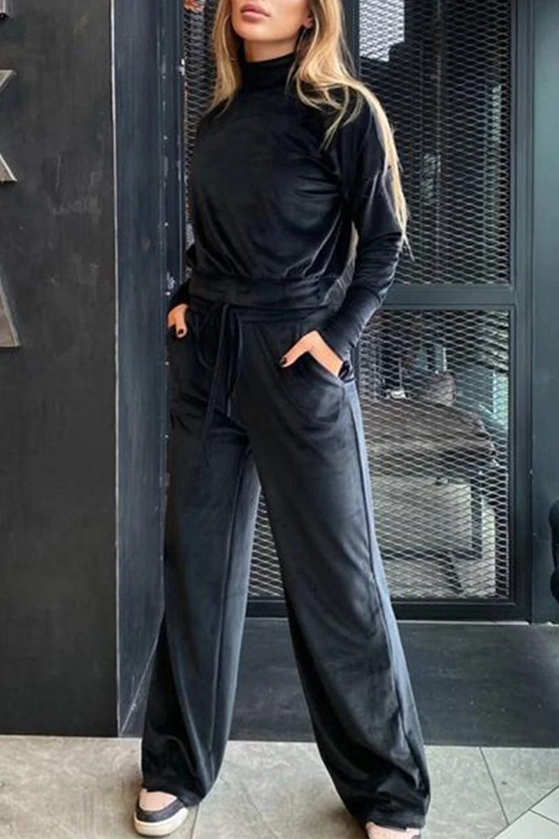 Casual Solid Solid Color Turtleneck Long Sleeve Two Pieces