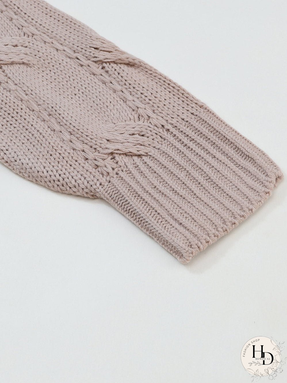 Apricot Eyelet Cable Knit Cardigan with Ribbed Trim