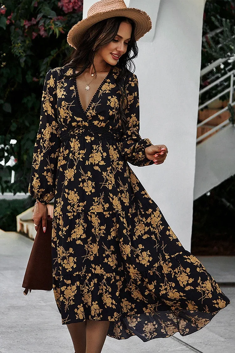 Luditu Maxi Dress, Vintage Dress, Black Gold Rose