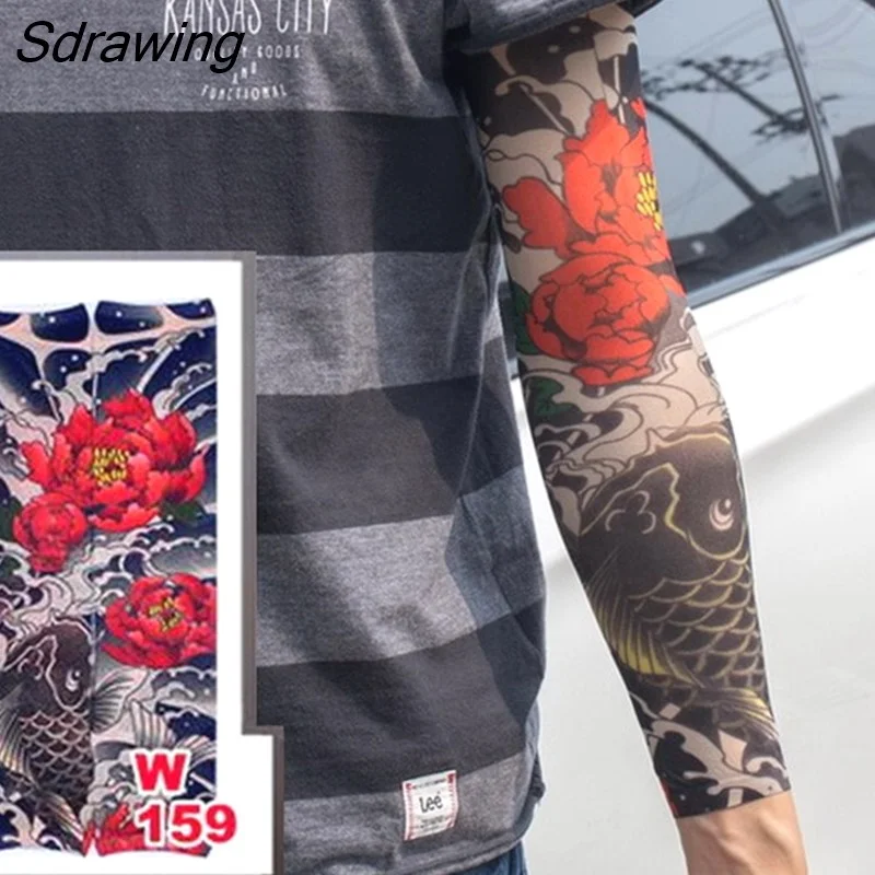 Sdrawing Temporary Tattoo Sleeve Tattoos Full Long Arm Tattoo Sleeve Men Elastic Nylon Tattoos skull dragon snake tiger tatoo sleeve