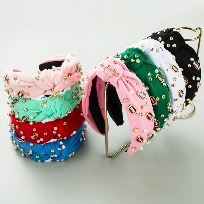 Women's Casual Baroque Style Rugby Knot Alloy Cloth Inlay Rhinestones Pearl Hair Band