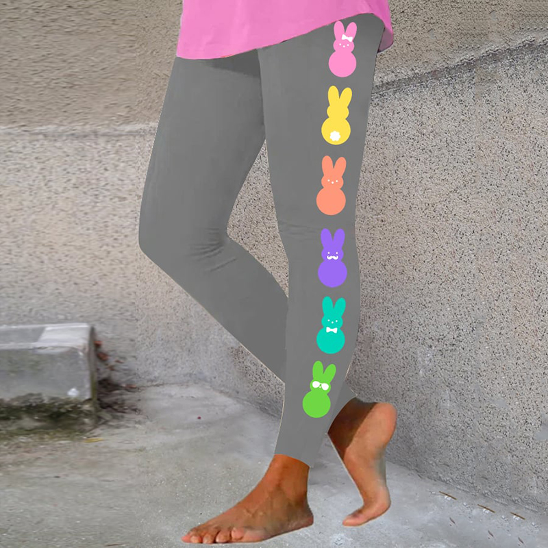 Simple Colorful Rabbit Print Casual Leggings wearshes
