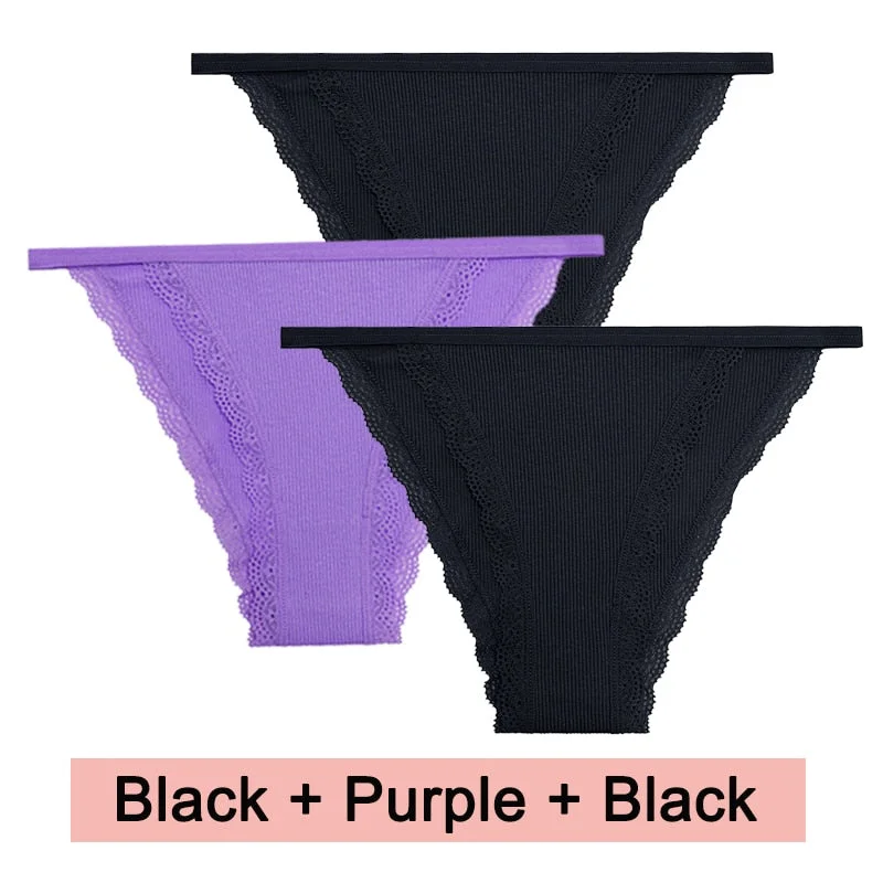 3PCS/Set Lace Women Panties Cotton Underwear Female Lingerie Sexy Panties for Female Intimates Finetoo Ladies Lace Pantys S-XL