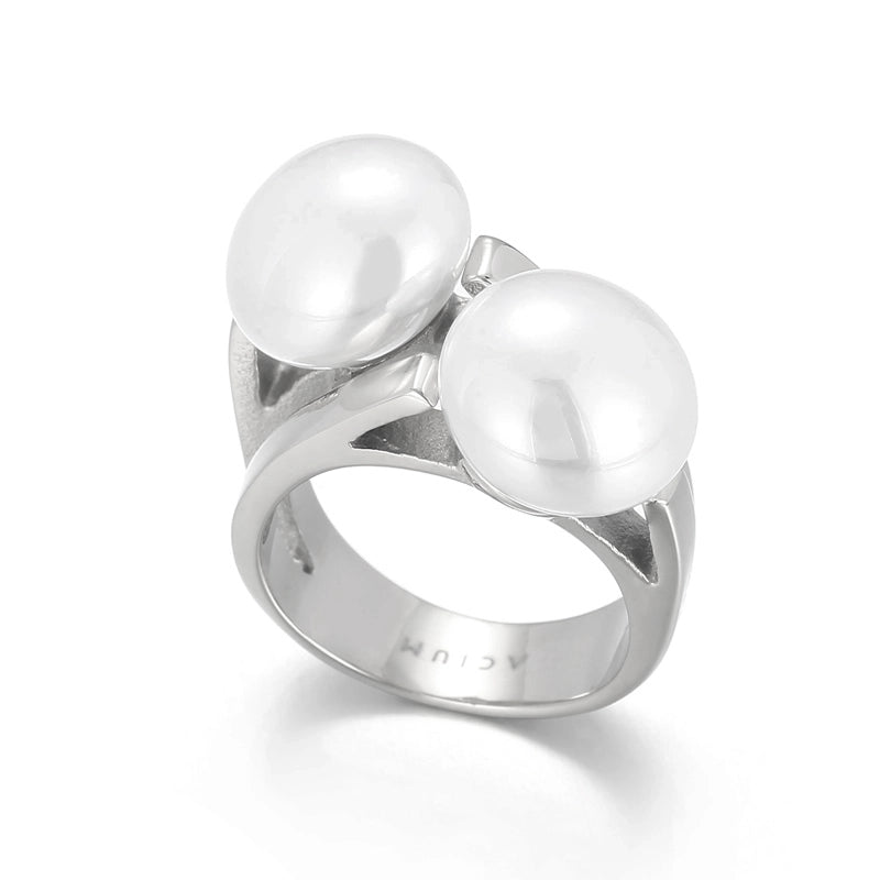 Titanium Steel 18K Gold Plated Vintage Style Plating Inlay Irregular Round Pearl Rings