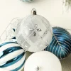 16PCS Blue Silver White Shimmers 8CM Christmas Hanging Decor Balls