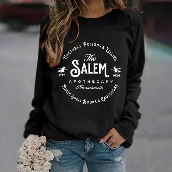 Salem Massachusetts Happy Halloween Witch Print Sweatshirt