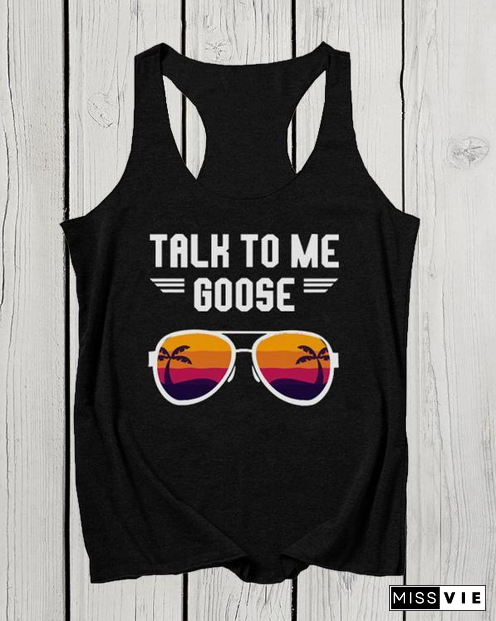 Printing Sunglasses Sleeveless Round Neck T-shirt