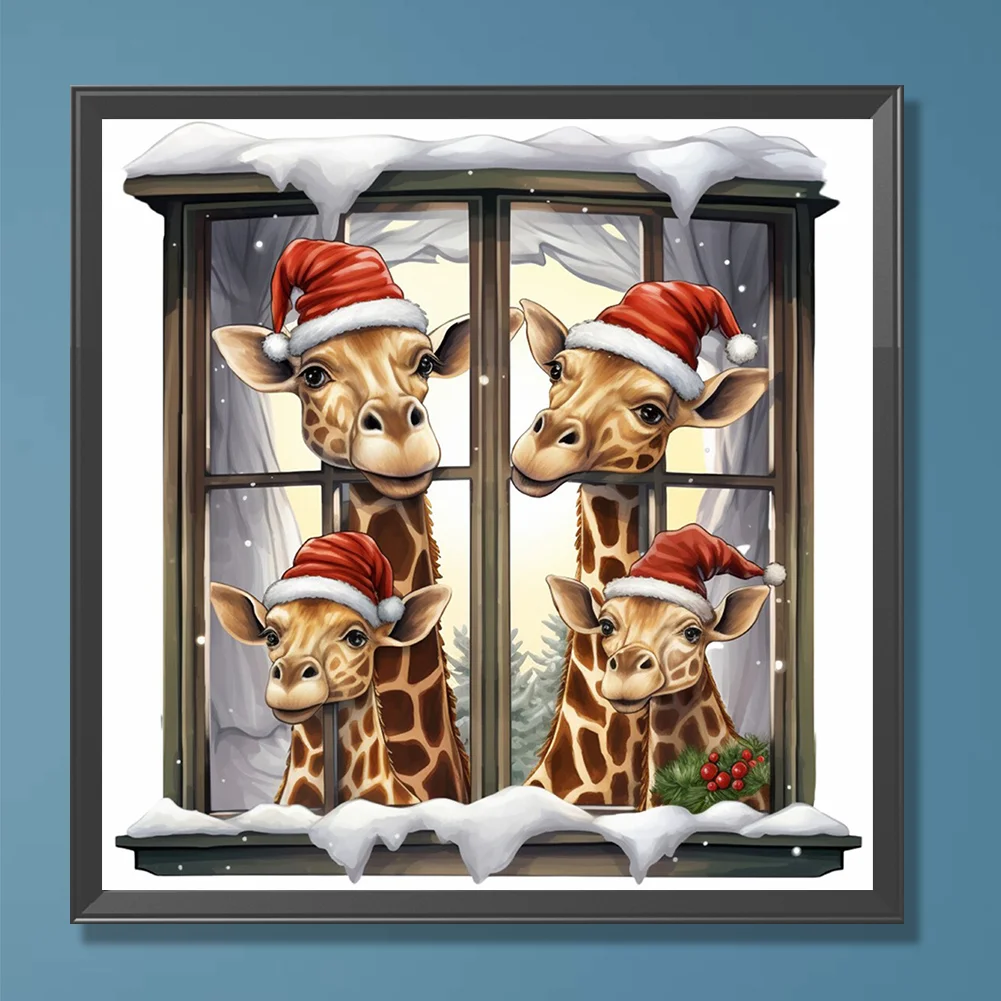 Diamond Painting - Full Round Drill - Window Xmas Giraffe(Canvas|30*30cm)