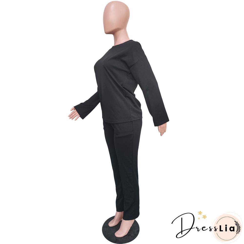 Long Sleeves T shirt Sportswear Two Piece Pants Set