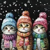 Trois Chats En Foret Rond D’Hiver Peinture Diamant-30*30CM