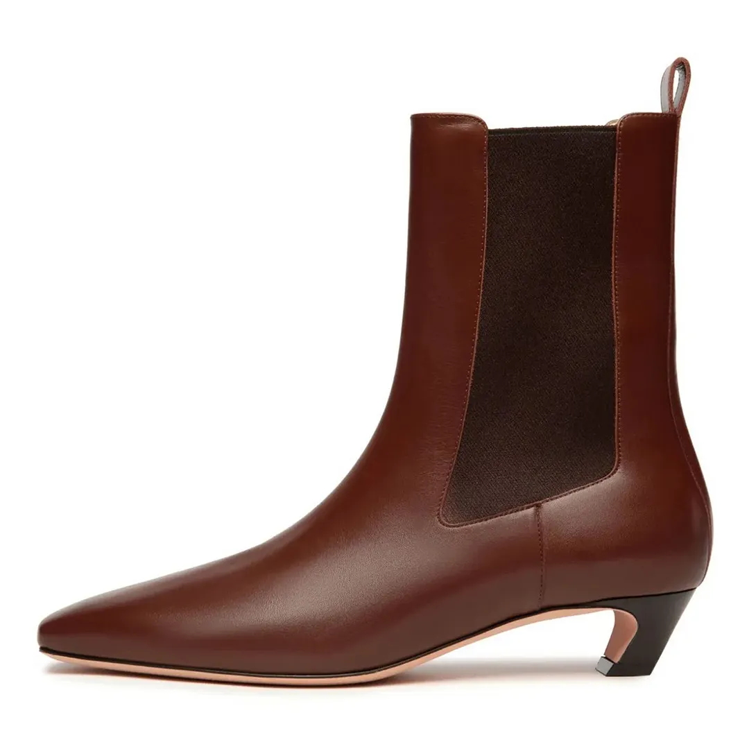 Classic Brown Slip On Pointed Toe Low Heel Cool Chelsea Boots