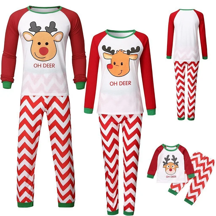 Family Matching Cute Deer Top and Wave Pants Christmas Pajamas Set
