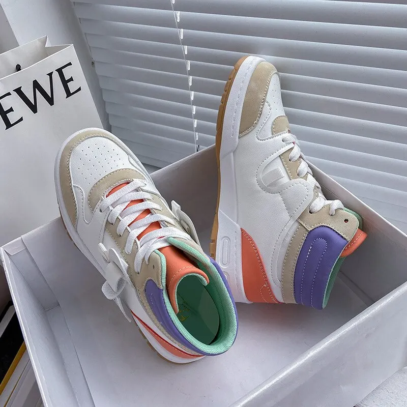 High Top Women's Sneakers Off White Shoes Female Fall 2021 New Tide Breathable Student Board Shoes Korean Increase Casual Shoes