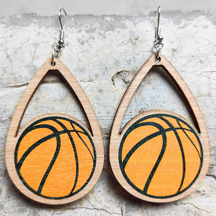 Soccer World Cup earrings water drop hollow wooden baseball basketball volleyball earrings best-selling sports accessories-Annaletters