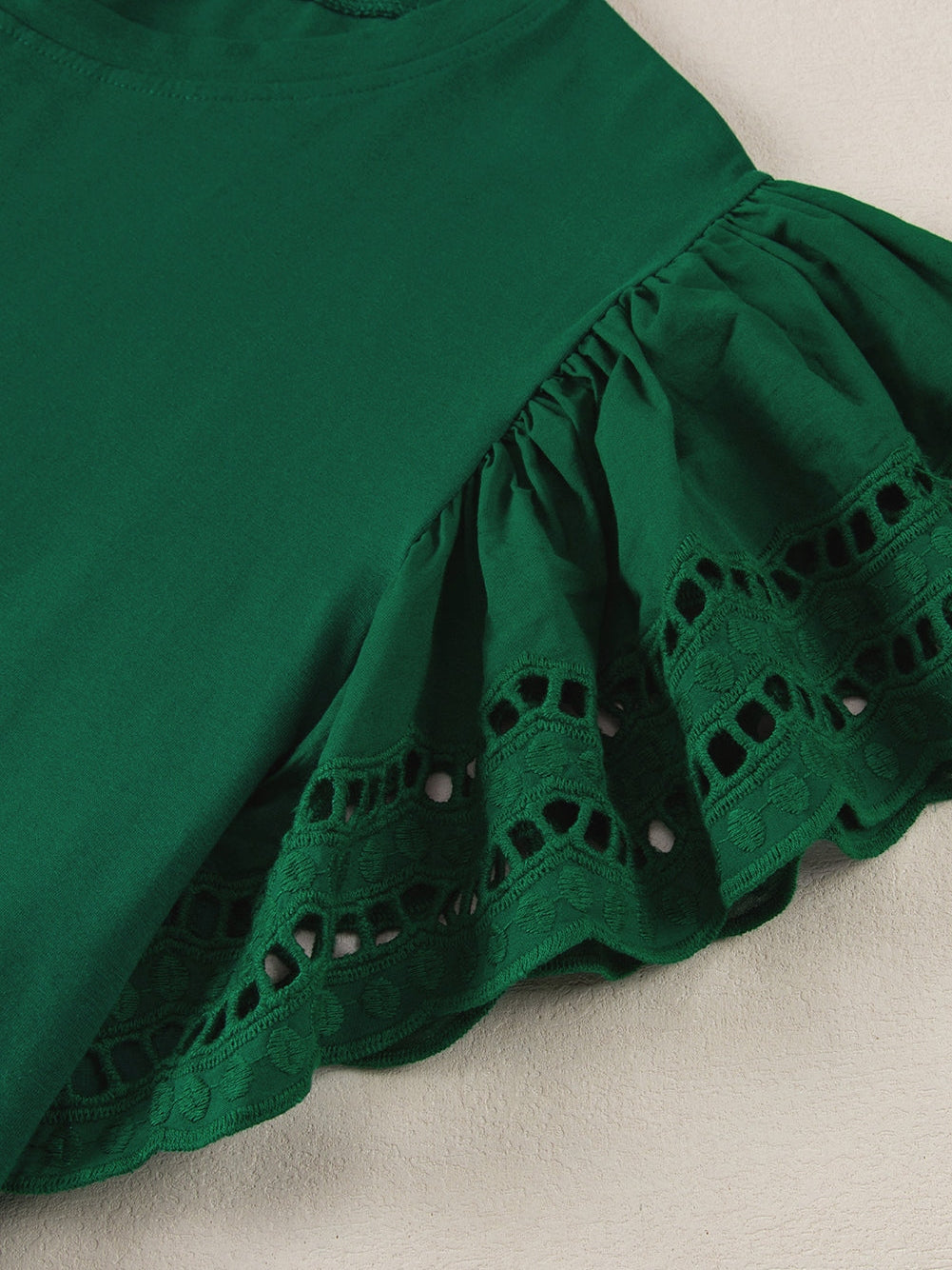 Green Eyelet Flutter Sleeve Plus Size Top