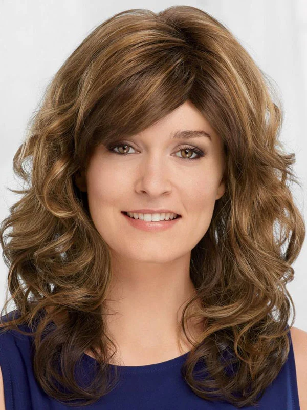 Sexy Shoulder Length Wig Bangs Flowy Curly Hair Fluffy Wigs for Women