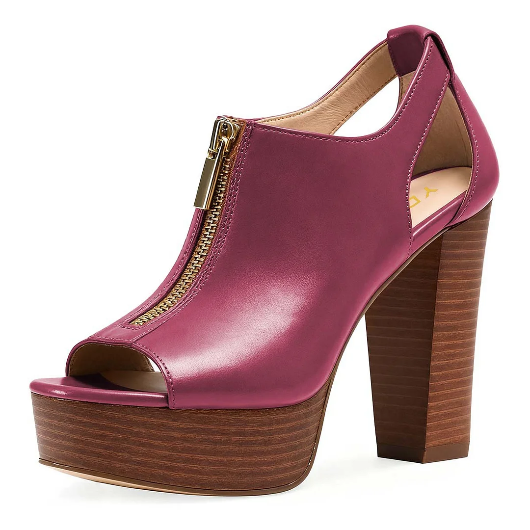 Women's Peep Toe Hollow-Out Platform Purple High Heels Sandals