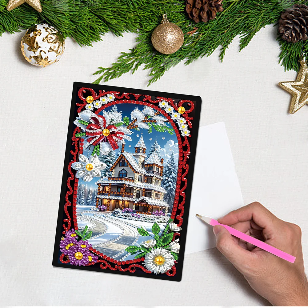 Christmas House A5 Size Diamond Painting Notebook Set with 4Pcs Bookmark Gift
