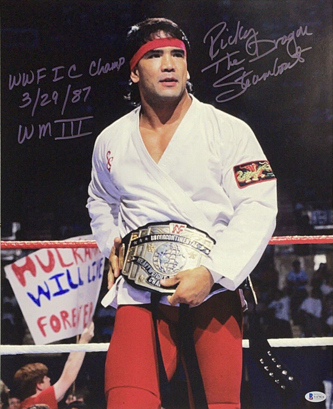 WWE RICKY STEAMBOAT HAND SIGNED AUTOGRAPHED 16X20 Photo Poster painting WITH BECKETT COA 3 RARE