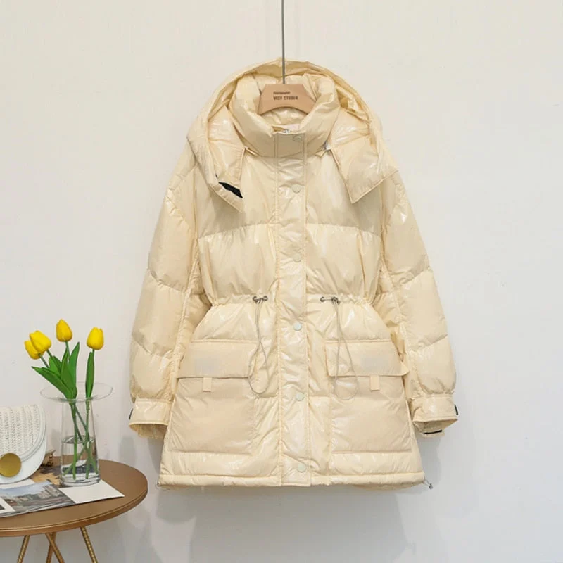 2021 90% White Duck Down Jacket Winter Bright Coat Women Snow Clothes Loose Medium long Female Down Parka Oversize