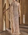 One Shoulder Gold Beaded Gown
