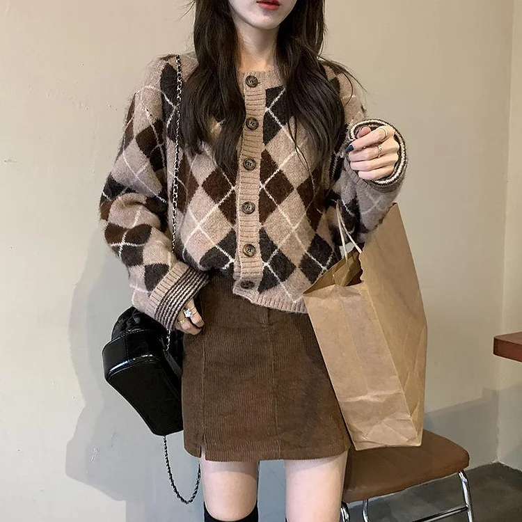 Preppy Aestitic Outfits Rhombus Sweater