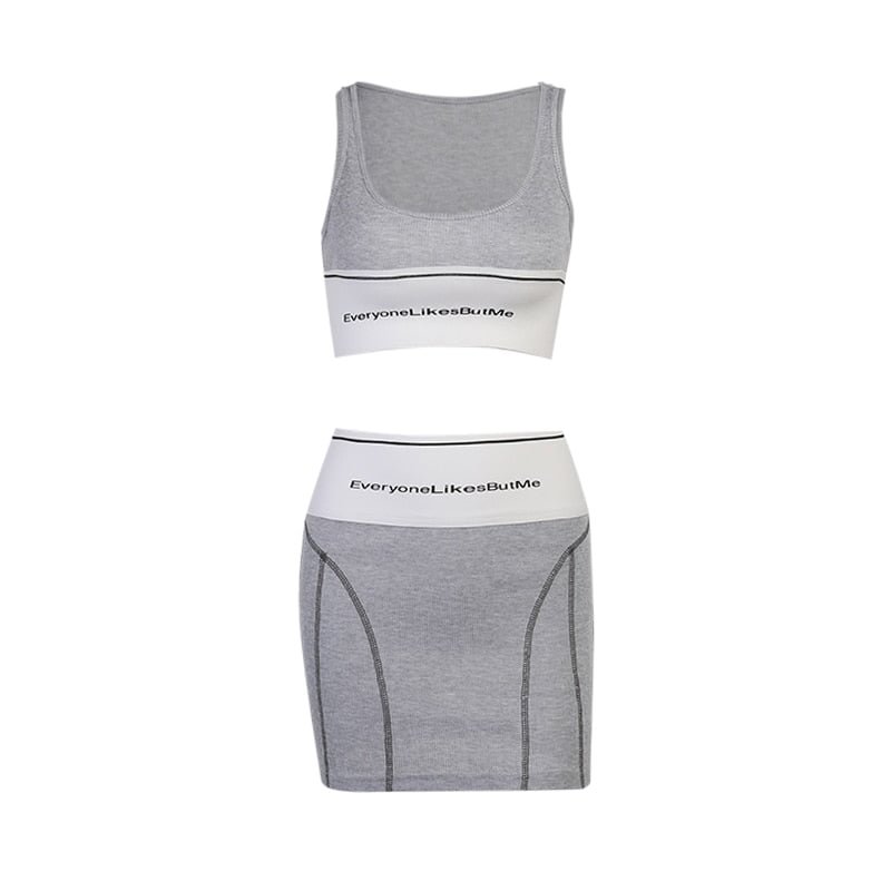 InstaHot Letter Print Women Two Piece Skirt Set Skinny Cropped Tank Top and Pencil Skirt Outfit Sportswear Summer Tracksuit Set