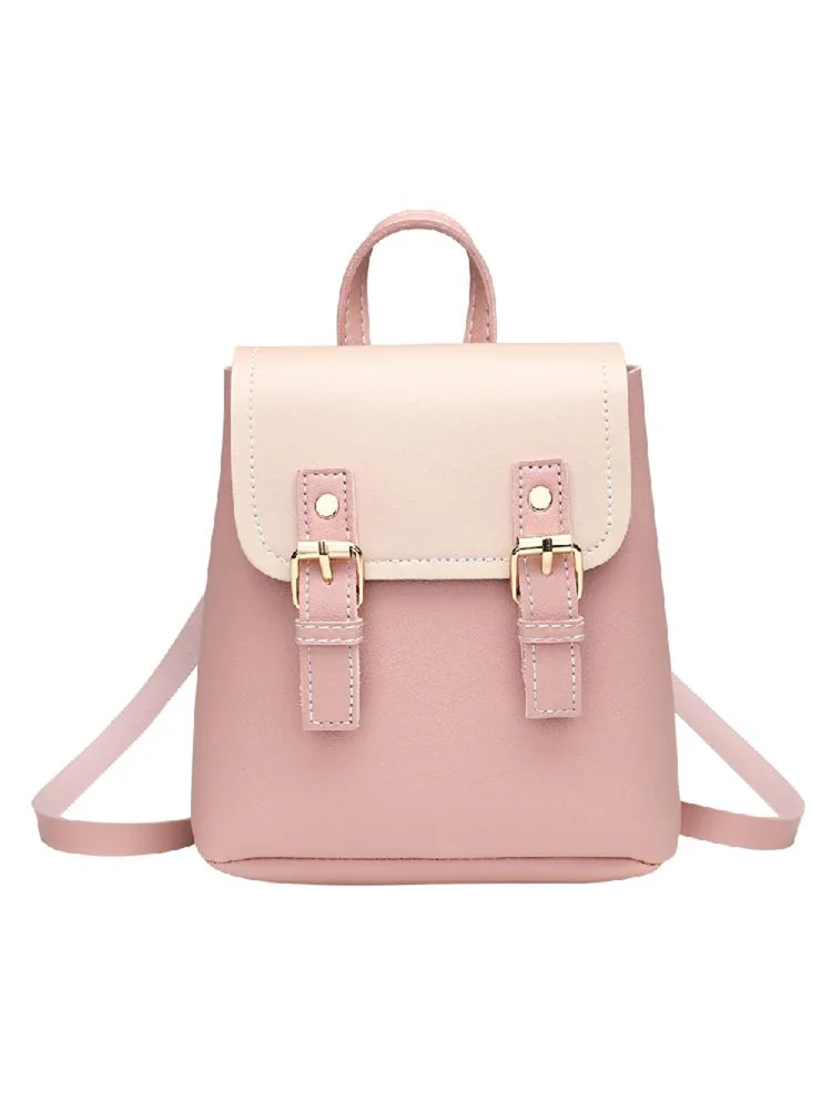 Mini PU Leather Women Shoulder Bags Flap Backpack Lady School Bags (Pink)