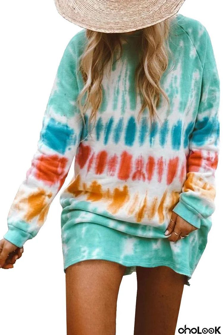 Fashion Tie Dye Long Sleeve Sweatshirt Dress