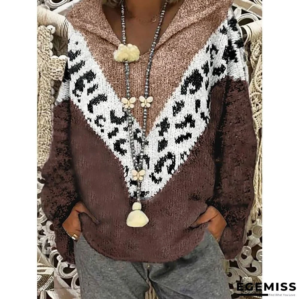 Leopard Plus Size Knitted Hooded Sweater | EGEMISS