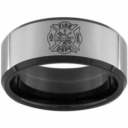 Women's Or Men's Fire Dept. Logo Ring - Firefighter / Fireman / Tungsten Carbide Wedding Band Rings,Duo Tone Black and Silver with Laser Etched Logo Ring With Mens And Womens For Width 4MM 6MM 8MM 10MM