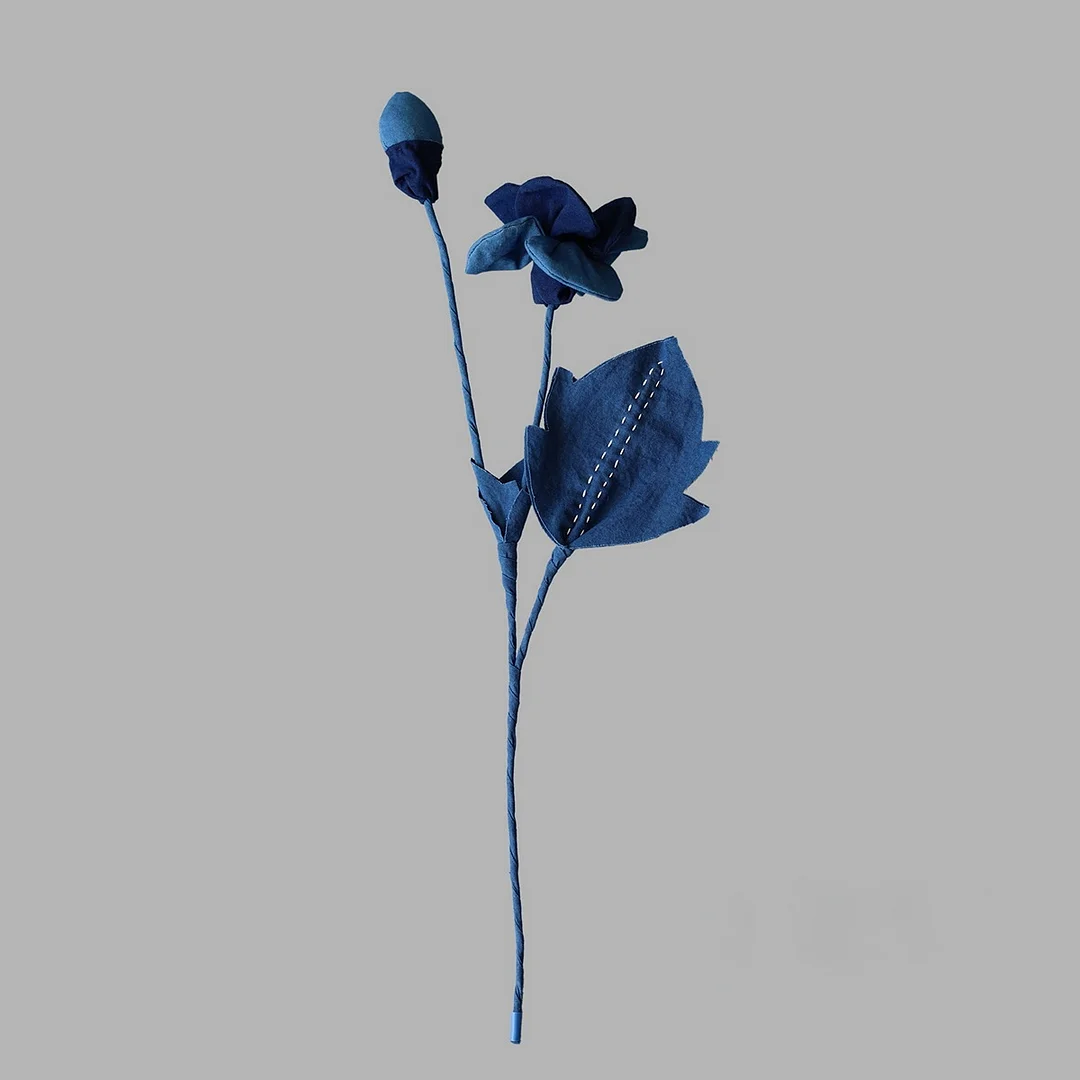 Handmade Blue Dye Cloth Art Cotton Flower Arrangement Home Decor