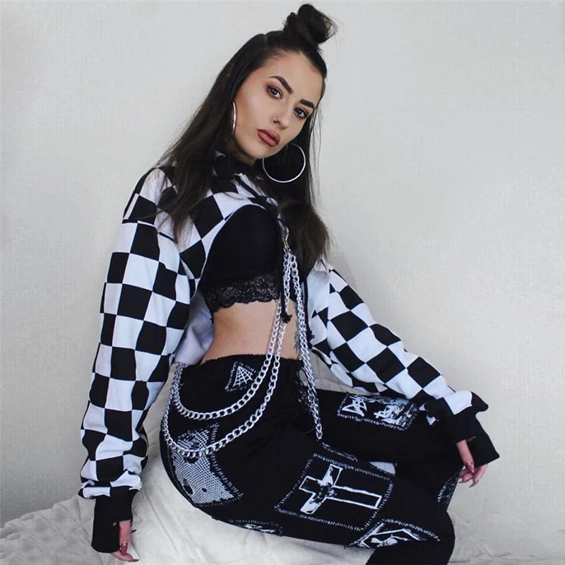 Plaid Chain Stitching Short Loose Crop Top SP297