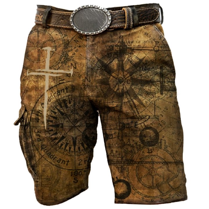 Mens Retro Pirate Nautical Printing Tactical Shorts-Compassnice®