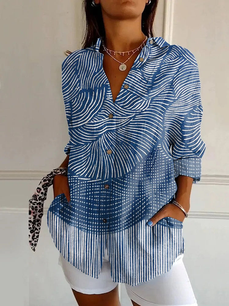 Japanese Classic Print Casual Long-Sleeved Shirt