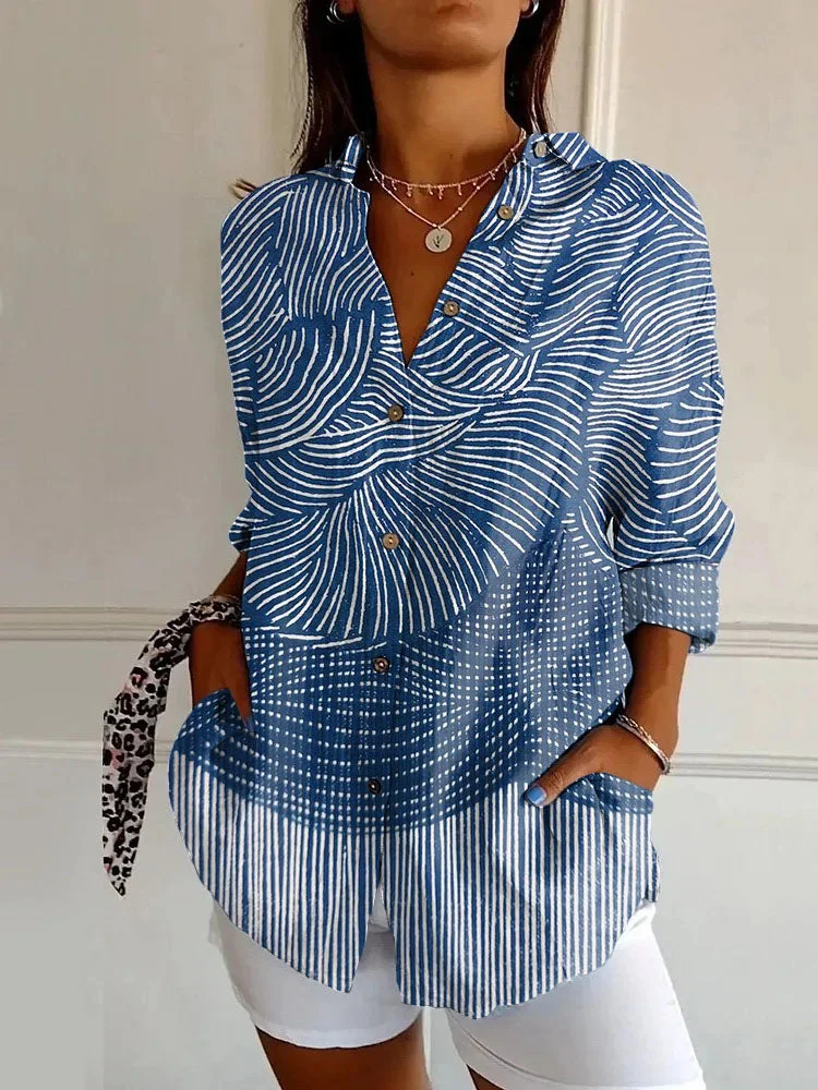 Japanese Classic Print Casual Long-Sleeved Shirt