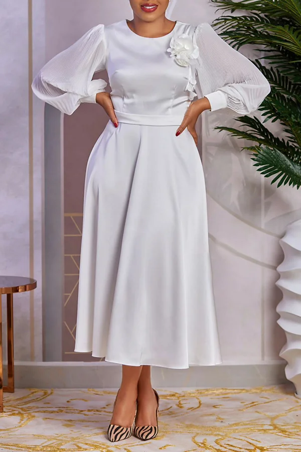 Elegant Lantern Sleeve Midi Dress