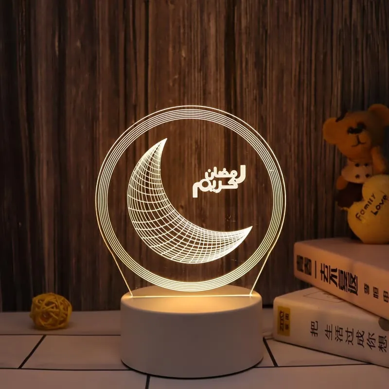 2022 Ramandan Decoration LED Night Light EID Mubarak Moon Acrylic Table Lamp Islam Muslim Party Decor for Home Eid Al Adha Gifts