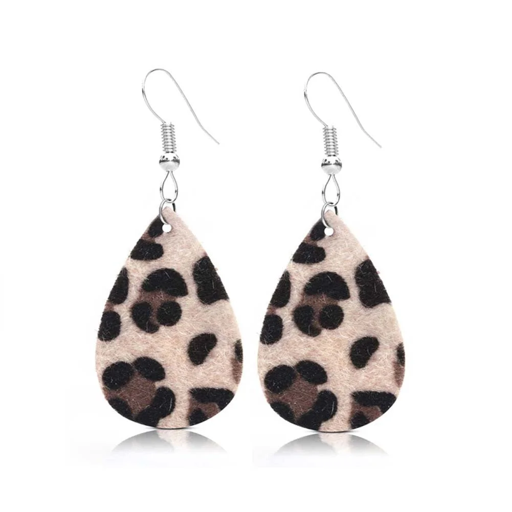 Leopard Drop Tear PU Leather Earrings