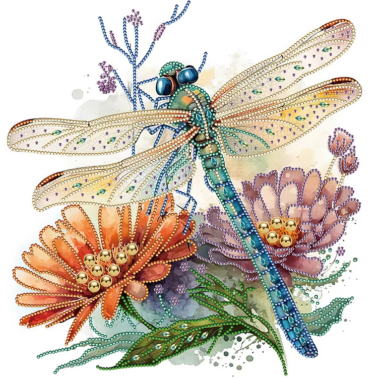 Simple Dragonfly And Flowers 40*40CM (Canvas) Special Drill Diamond Painting gbfke