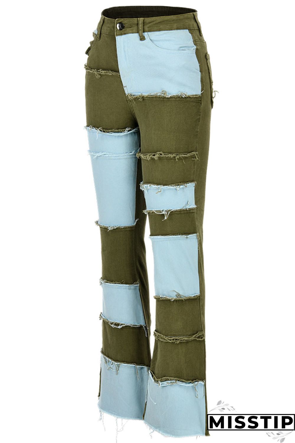 Green Fashion Patchwork Denim Jeans
