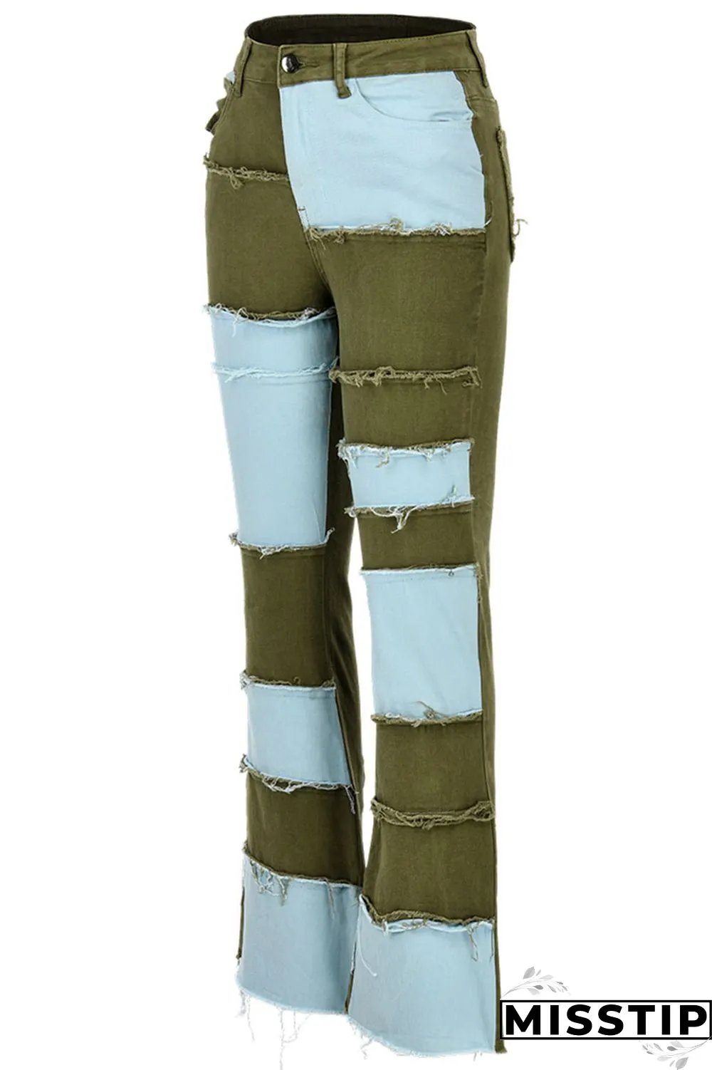 Green Fashion Patchwork Denim Jeans