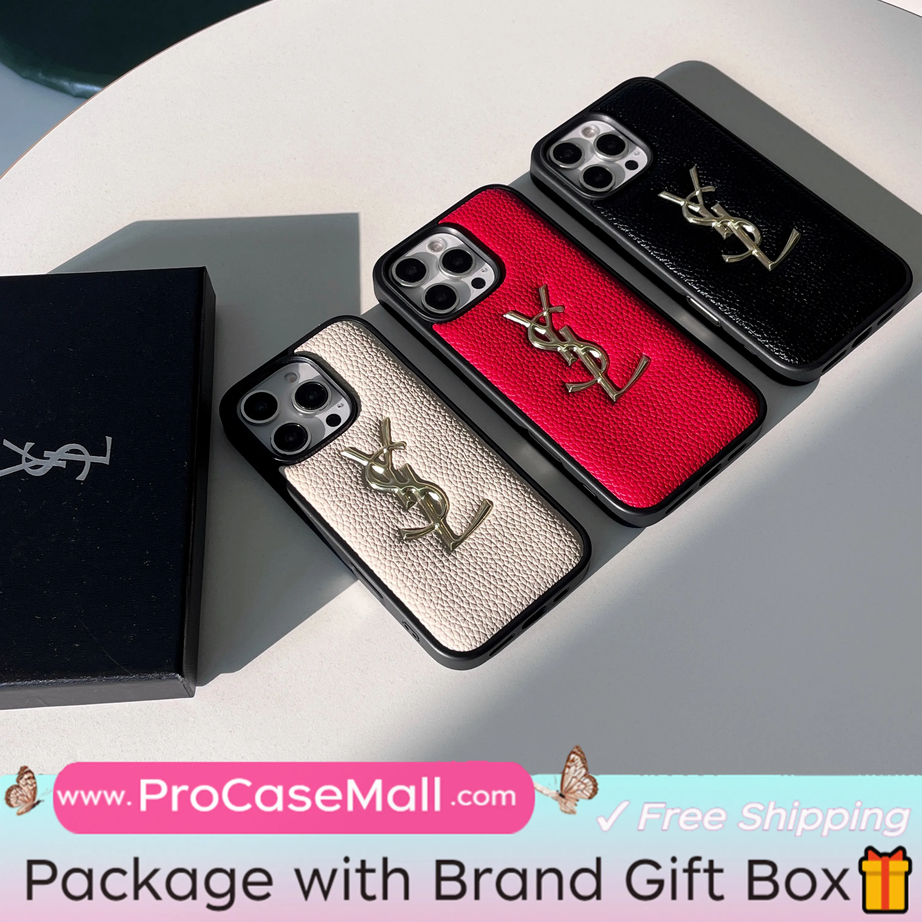 GOLD STAMPING GOLD PRINTED YSL LEATHER APPLE IPHONE CASE