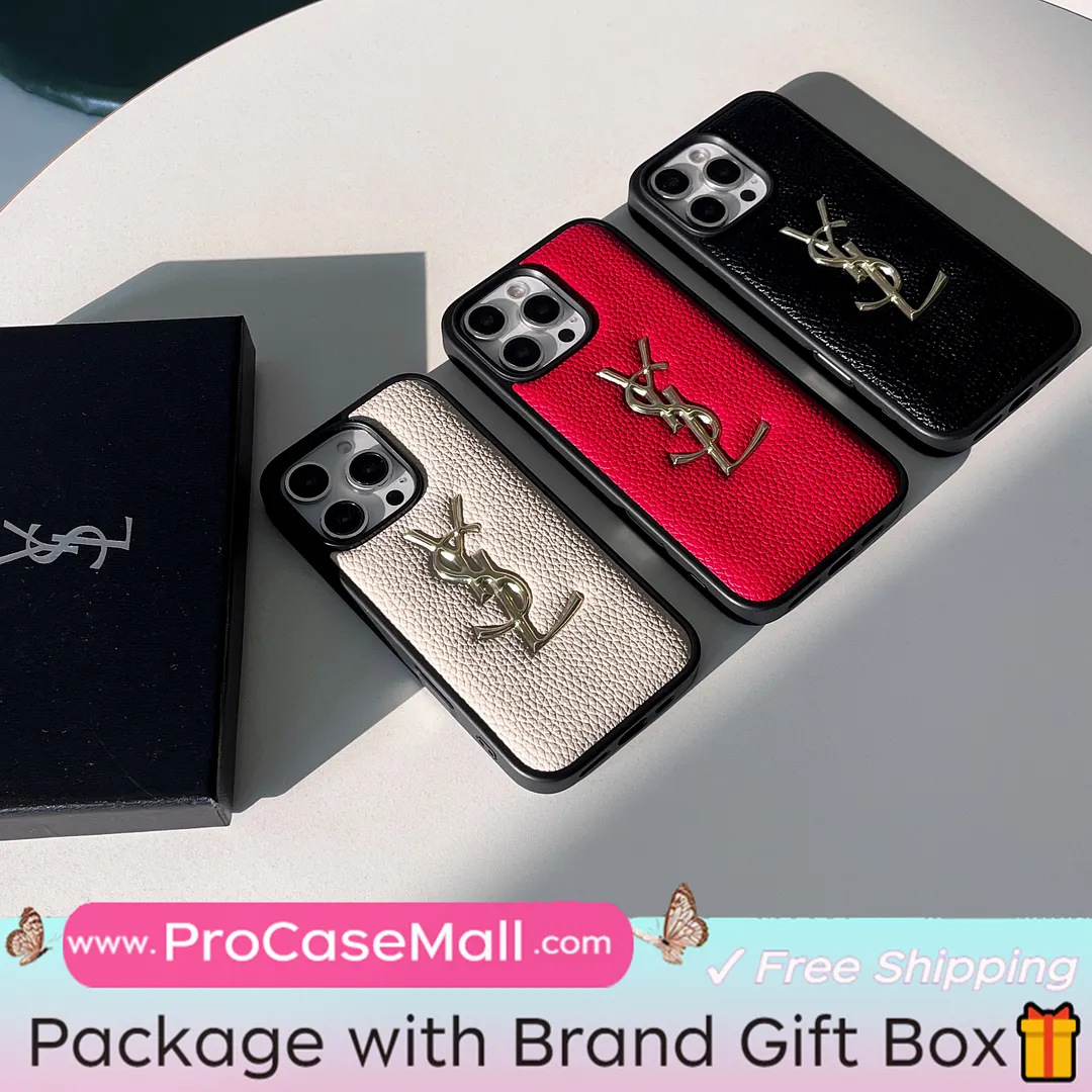 GOLD STAMPING GOLD PRINTED YSL LEATHER APPLE IPHONE CASE