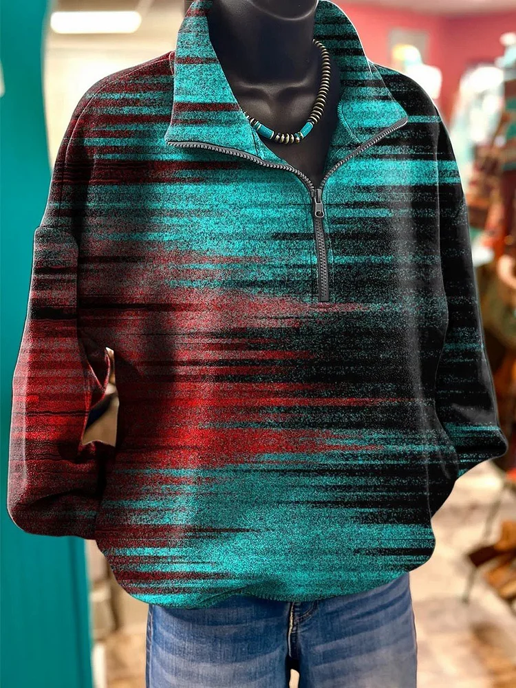 Women's lapel retro casual western print sweatshirt 