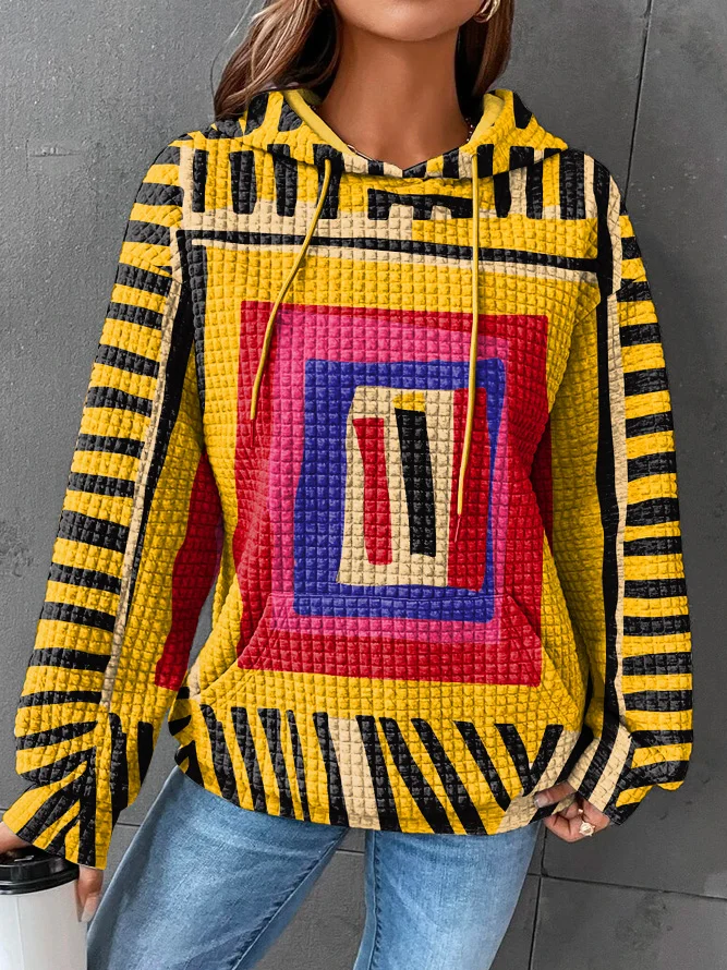 Vintage Colorful Graffiti Art Waffle Hooded Sweatshirt