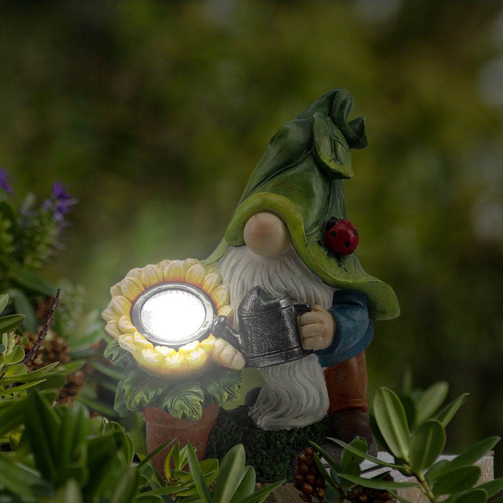 

LED Solar Powered Dwarf Figurines Outdoor Garden Resin Elf Gnome Sculpture, 501 Original