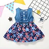 Baby Girl Denim Independence Day Stitching Star Striped Sleeveless Dress