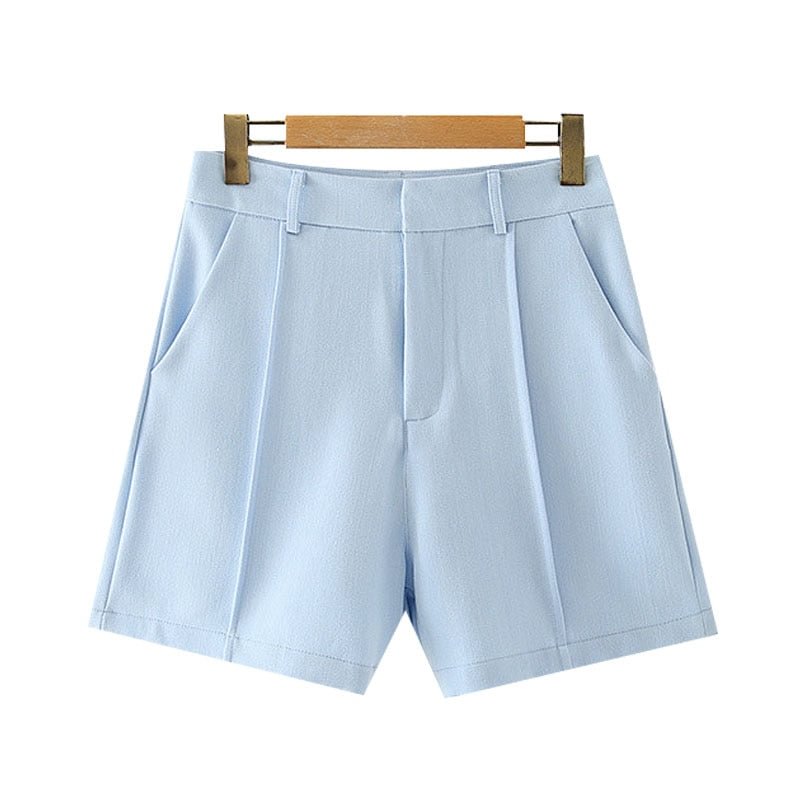 TRAF Women Chic Fashion Office Wear Side Pockets Straight Shorts Vintage High Waist Zipper Fly Female Short Pants Mujer