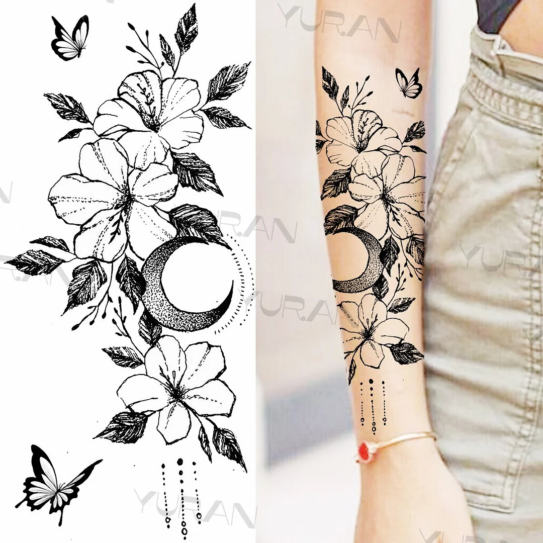 Sdrawing Rose Flower Temporary Tattoos For Women Realistic Snake Butterfly Flora Fake Tattoo Sticker Arm Body Waterproof Tatoos